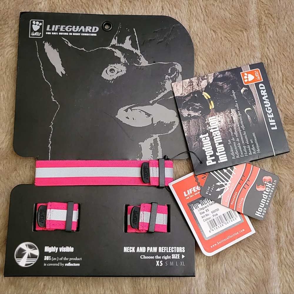 NEW tags Hurtta Lifeguard Reflector Straps for Dogs 5-Part Set Pink